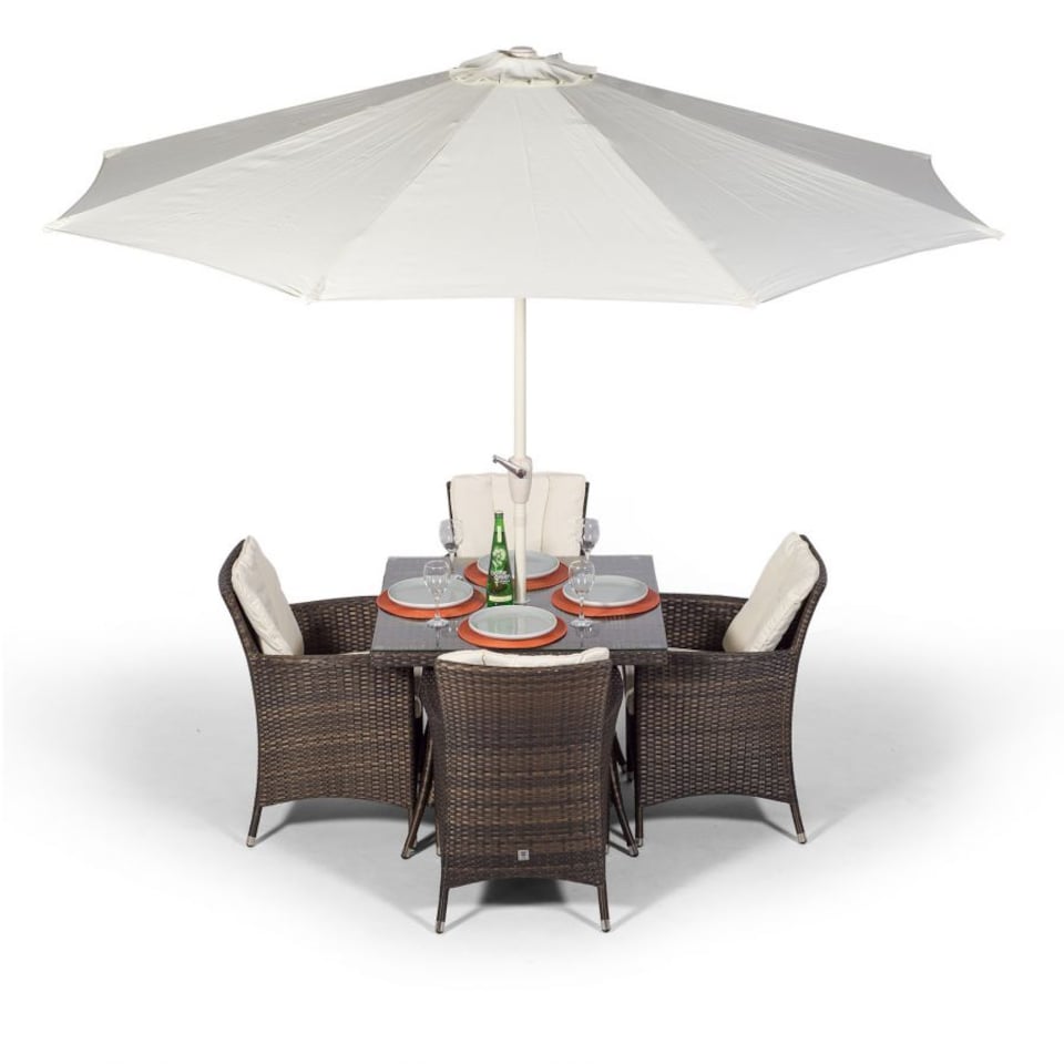 image 1 of Savannah Square 4 Seater Rattan Patio Dining Set | Brown | Brown