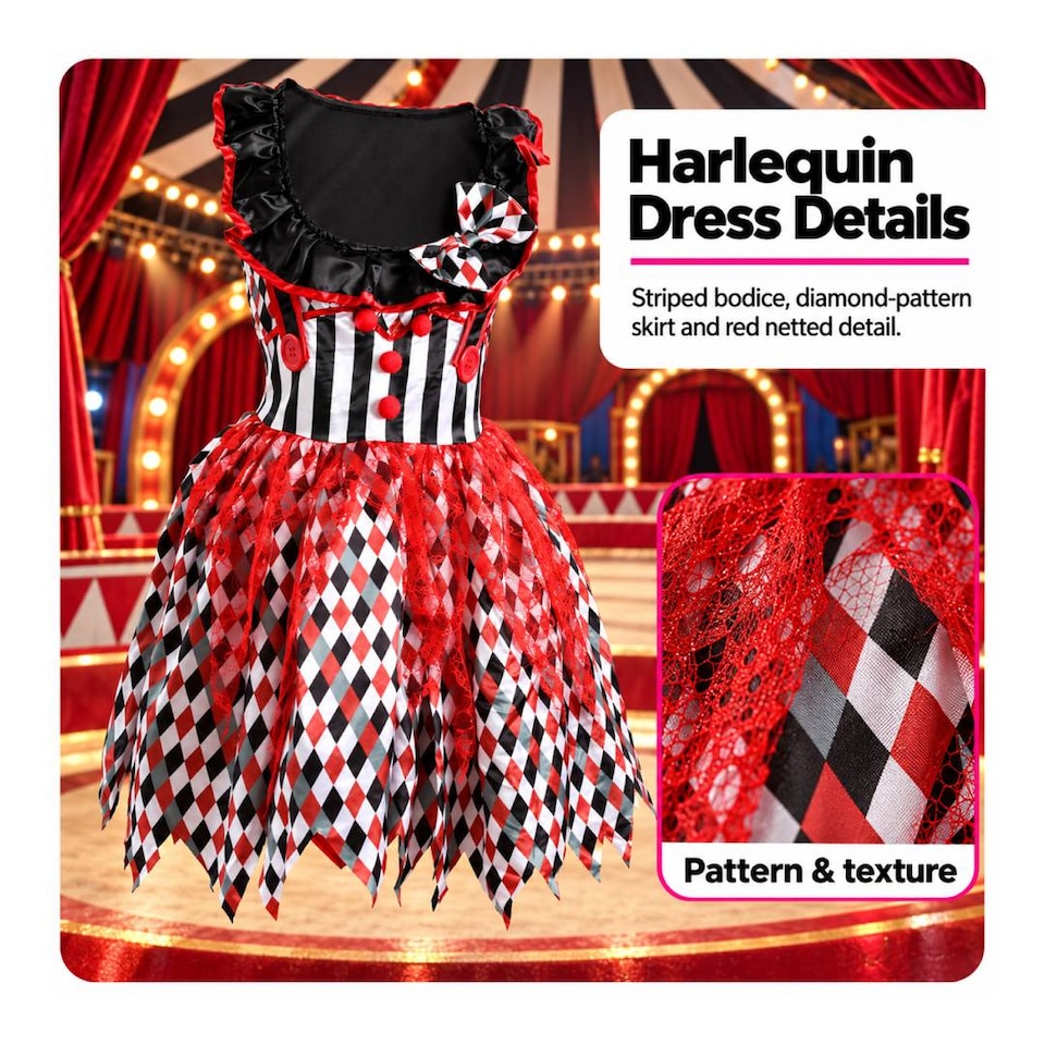 image 1 of Womens Killer Clown Halloween Costume - Fancy Dress with Balloon Prop