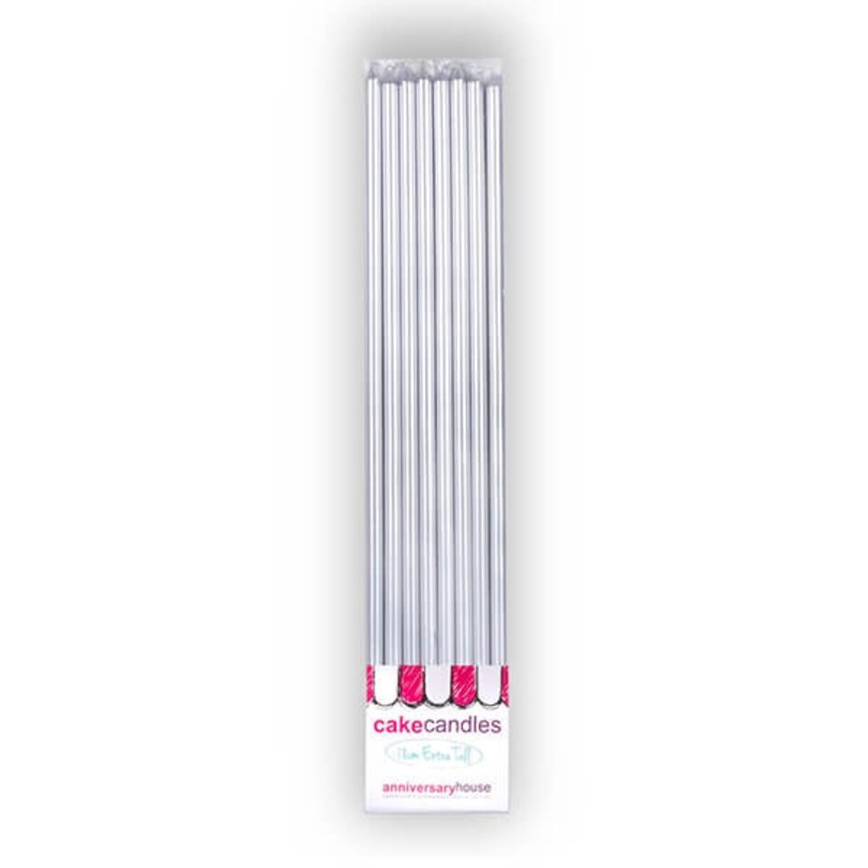 image 1 of Anniversary House Extra Tall Candles Metallic Silver with Holders Pack of 6