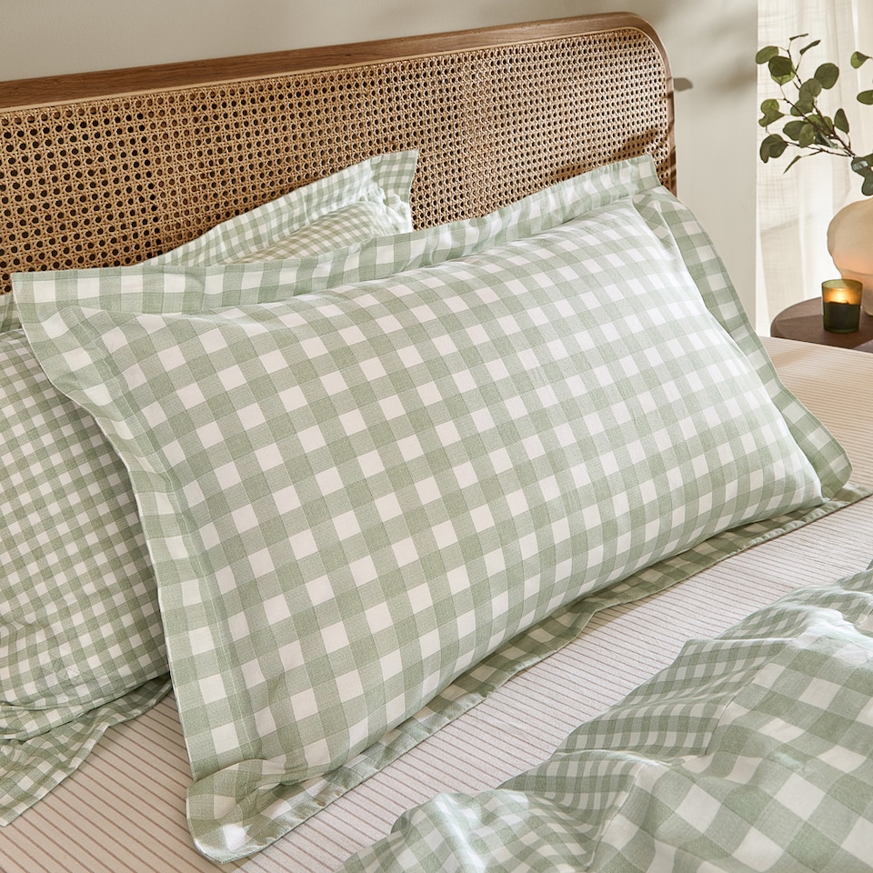 image 1 of Yard Barton Gingham Check Duvet Cover Set | Green | Eucalyptus | King | 1