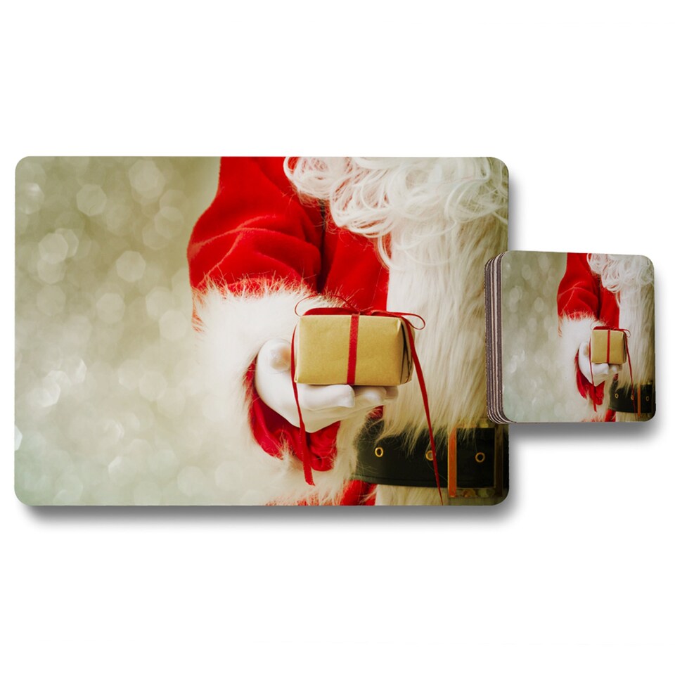 santa claus gloved hands placemat coaster set | Multi