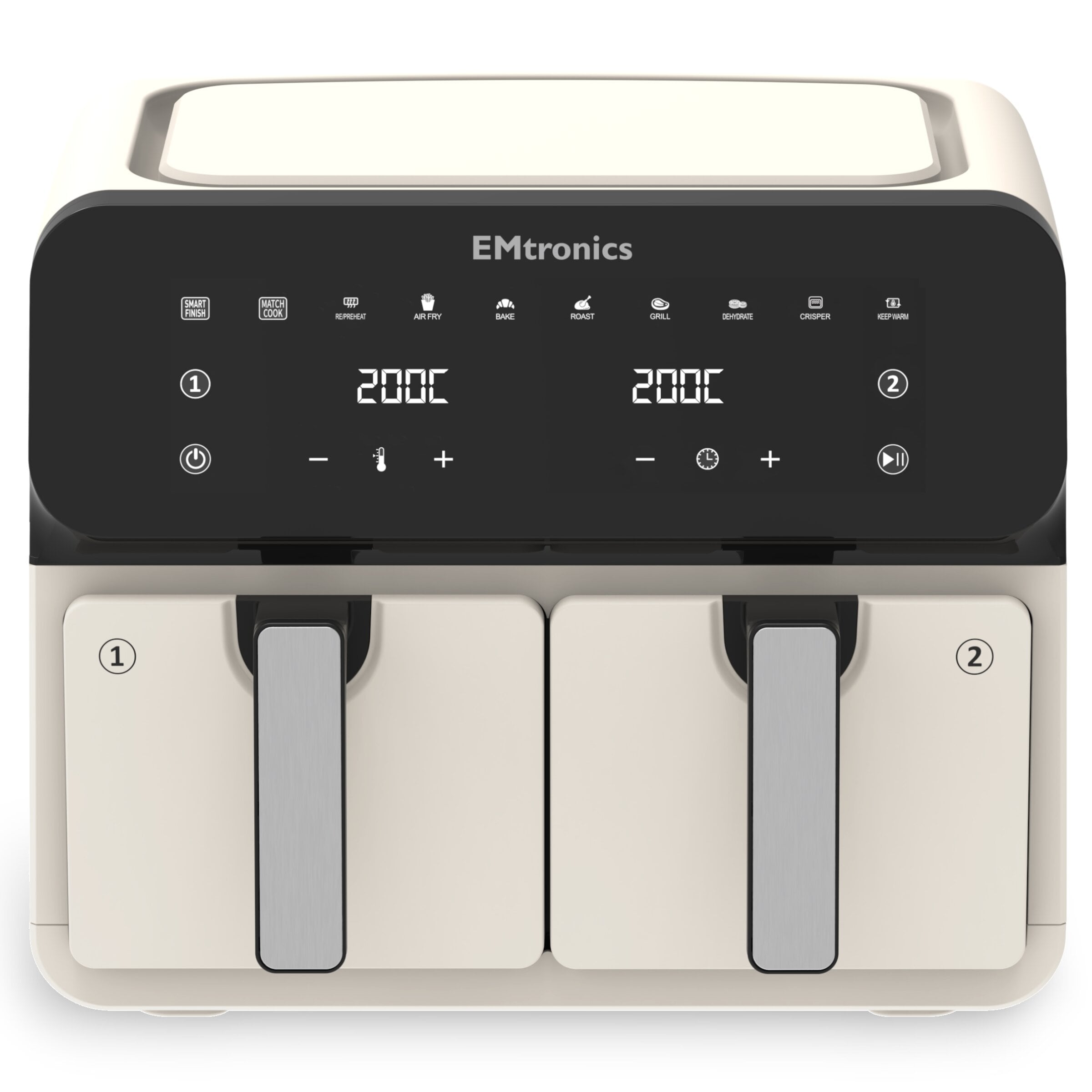 EMtronics 8 Litre Double Basket Air Fryer Large Digital Dual with Timer - Cream