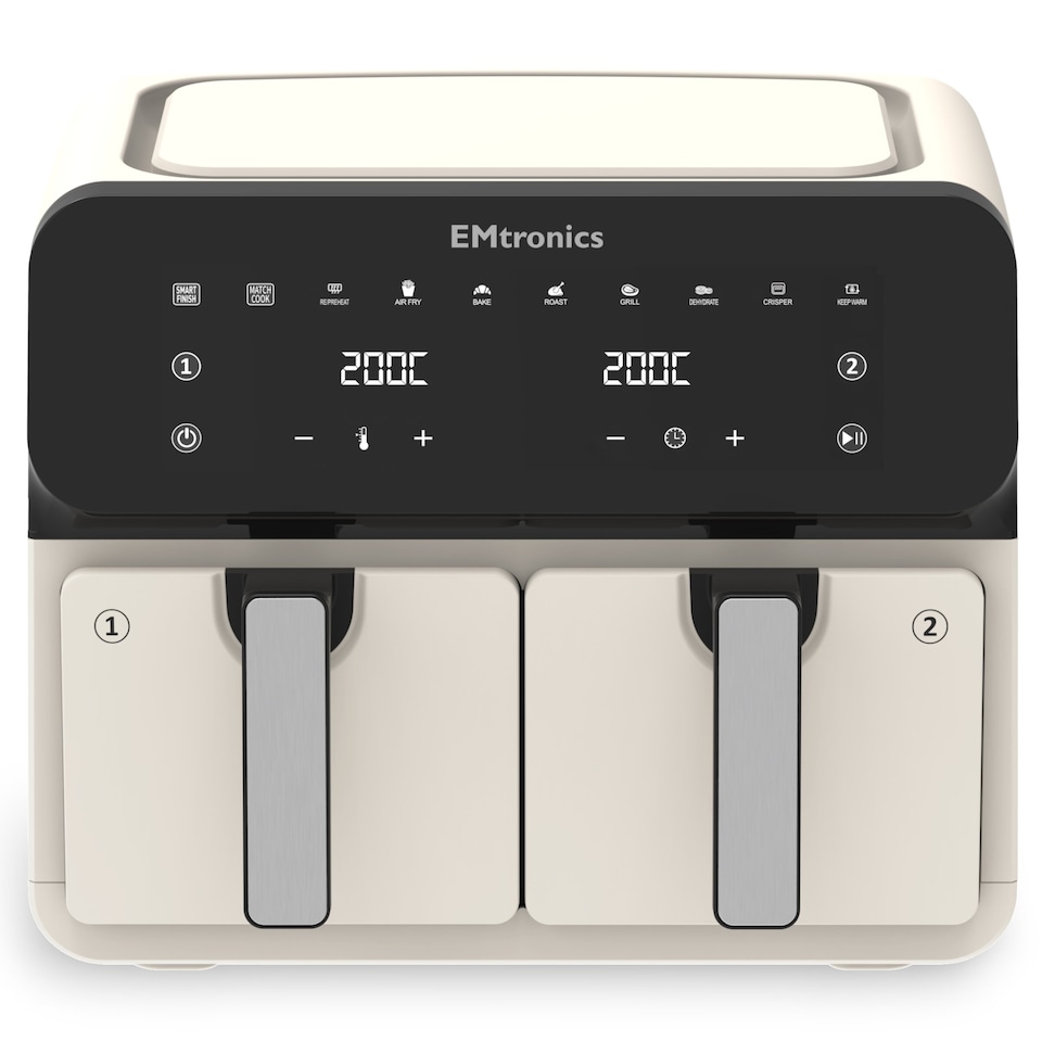 image 1 of EMtronics 8 Litre Double Basket Air Fryer Large Digital Dual with Timer - Cream