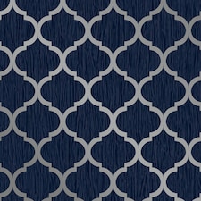 Debona Crystal Trellis Textured Wallpaper - Blue/Silver - One Size Blue