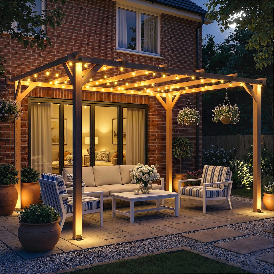 image 1 of Outsunny 4x3 m Garden Wooden Pergola Gazebo Grape Trellis, Maple Wood-effect | Brown | Maple wood-effect