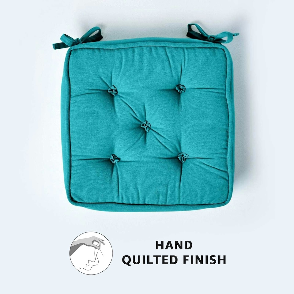 image 1 of Homescapes Teal Cotton Dining Chair Booster Cushion Green