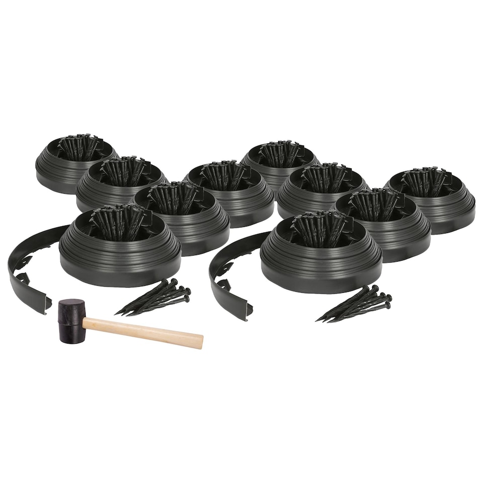 image 1 of Harbour Housewares Flexible Plastic Lawn & Path Edging with 400 Pegs & Mallet - 100m x 4cm - Black | Black | Black | 10