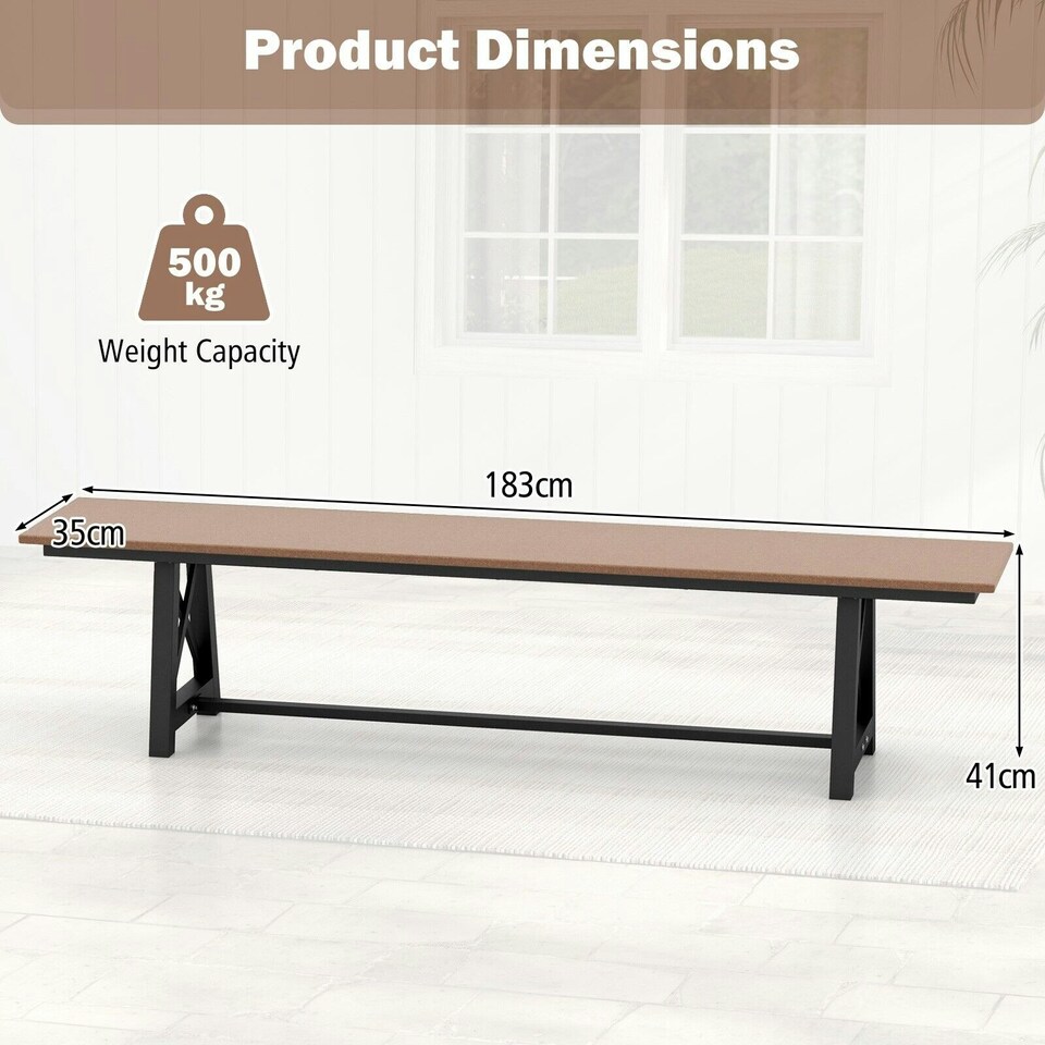 image 1 of COSTWAY Patio 183cm Extra Long Bench Outdoor Backless Bench Brown