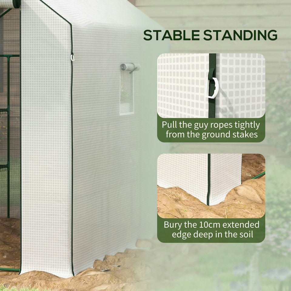 image 1 of Outsunny Walk-in Outdoor Green House with Door and Mesh Windows, White