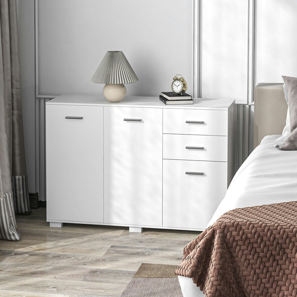 image 1 of HOMCOM Modern Sideboard Kitchen Storage Cabinet with 2 Drawers, White White