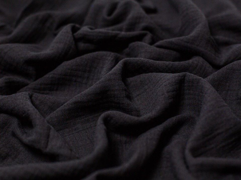 Minerva Core Range Black Cotton Double Gauze Fabric for Dressmaking, 130cm / 51" Wide - per metre