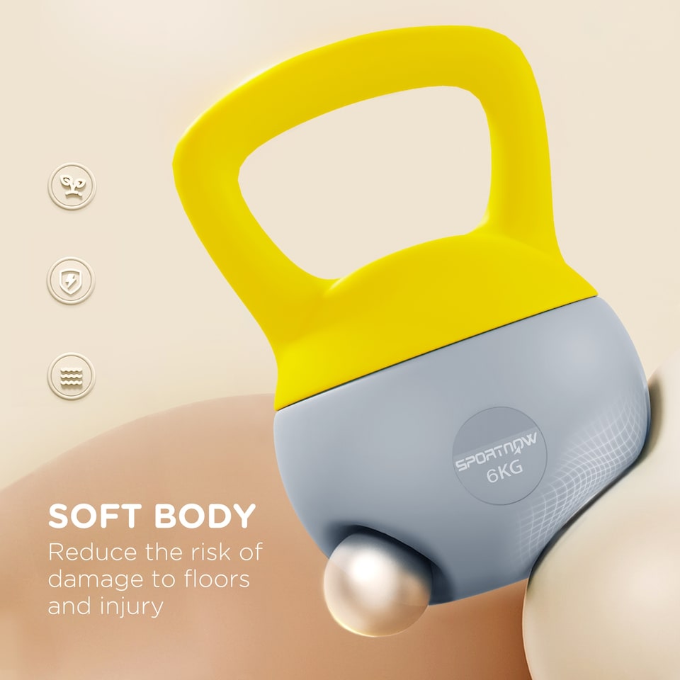 image 1 of SPORTNOW 6KG Kettlebell with Soft Body and Non-Slip Handle, Yellow and Grey