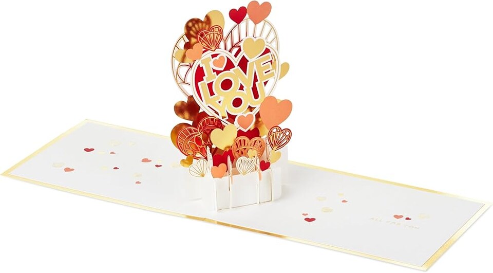 image 1 of Gold & Red Hearts Design 3D & Pop Up Love Card Anniversary, Valentines, Engagement Birthday