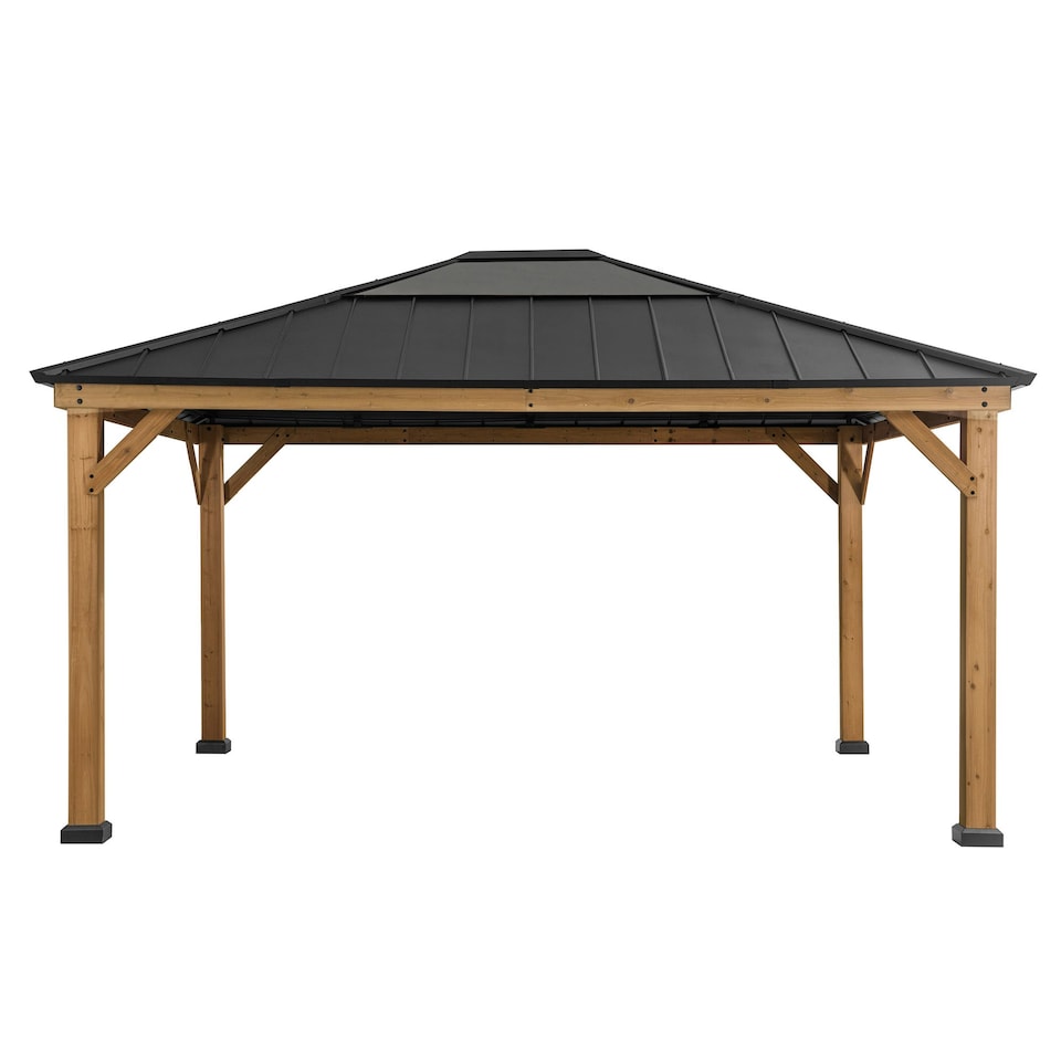 image 1 of Sunjoy 3.93m x 4.52m Cedar Wooden Gazebo ERNIR, Anthracite