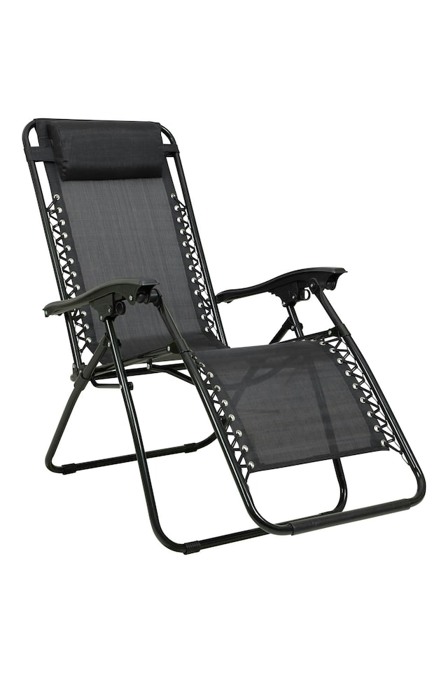 image 1 of Mountain Warehouse Reclining Chair with Padded Head Cushion Outdoor Furniture | Black