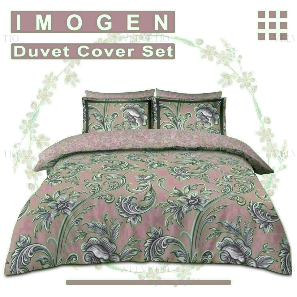 image 1 of Imogen Floral Printed Duvet Cover Set Reversible Polycotton Beddings Pink | Single