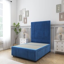 Sloomy Lisbon Navy Plush Divan Bed Base 4 Drawers With 26 Inch Strutted Headboard & 12 Inch Matching Footboard | Blue | Navy | Double | 1