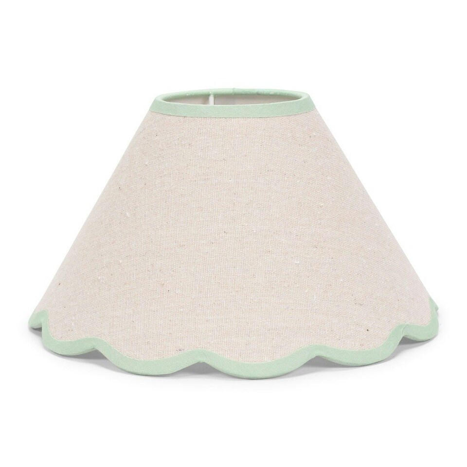 image 1 of ValueLights Florie Natural Small Taper Lamp Shade Scallop Green Trim | Green