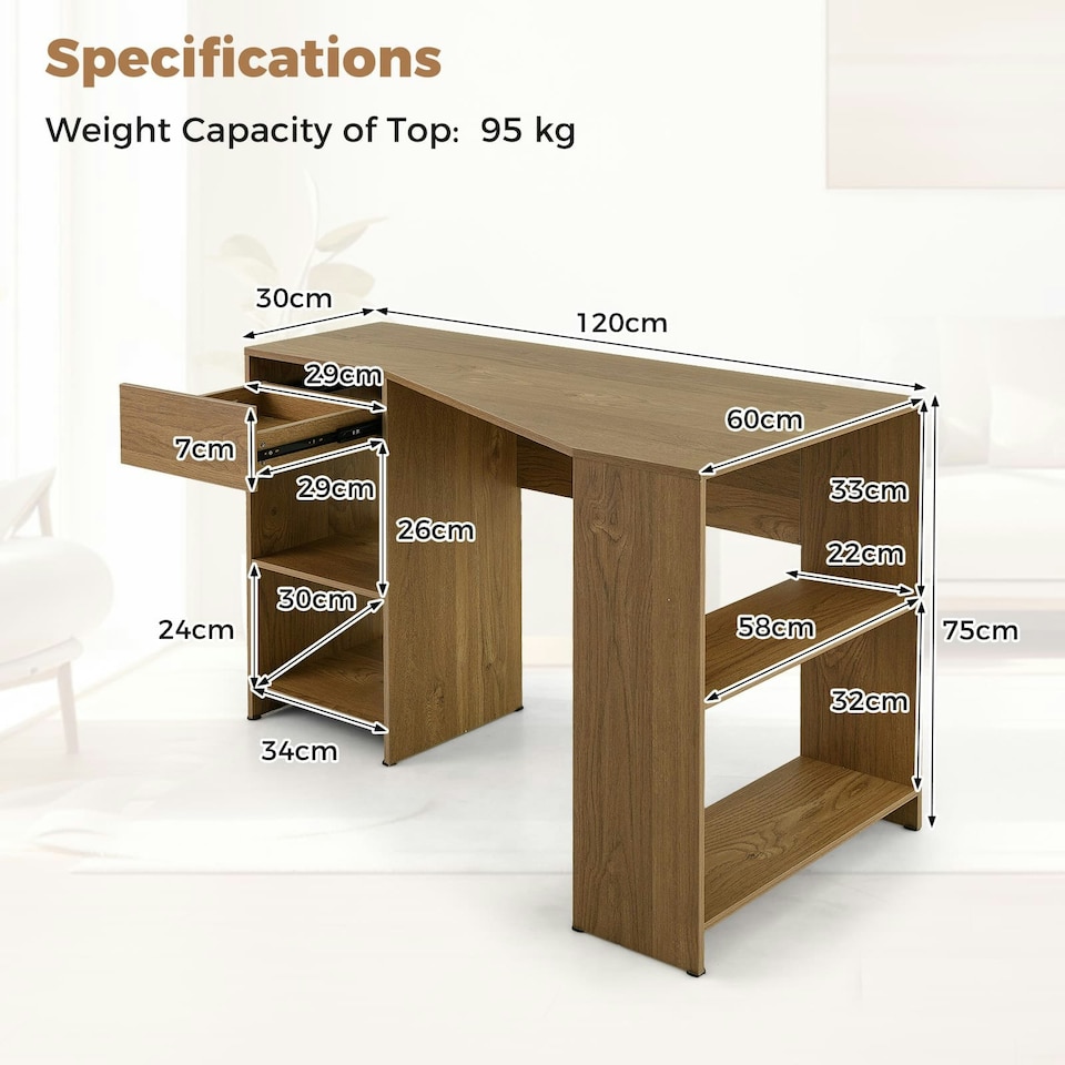 image 1 of COSTWAY L-Shaped Computer Desk Corner Table w/Storage Natural Brown