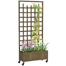 Outsunny Wooden Trellis Planter, Raised Garden Bed with Wheels, Brown 