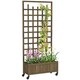 image 1 of Outsunny Wooden Trellis Planter, Raised Garden Bed with Wheels, Brown 