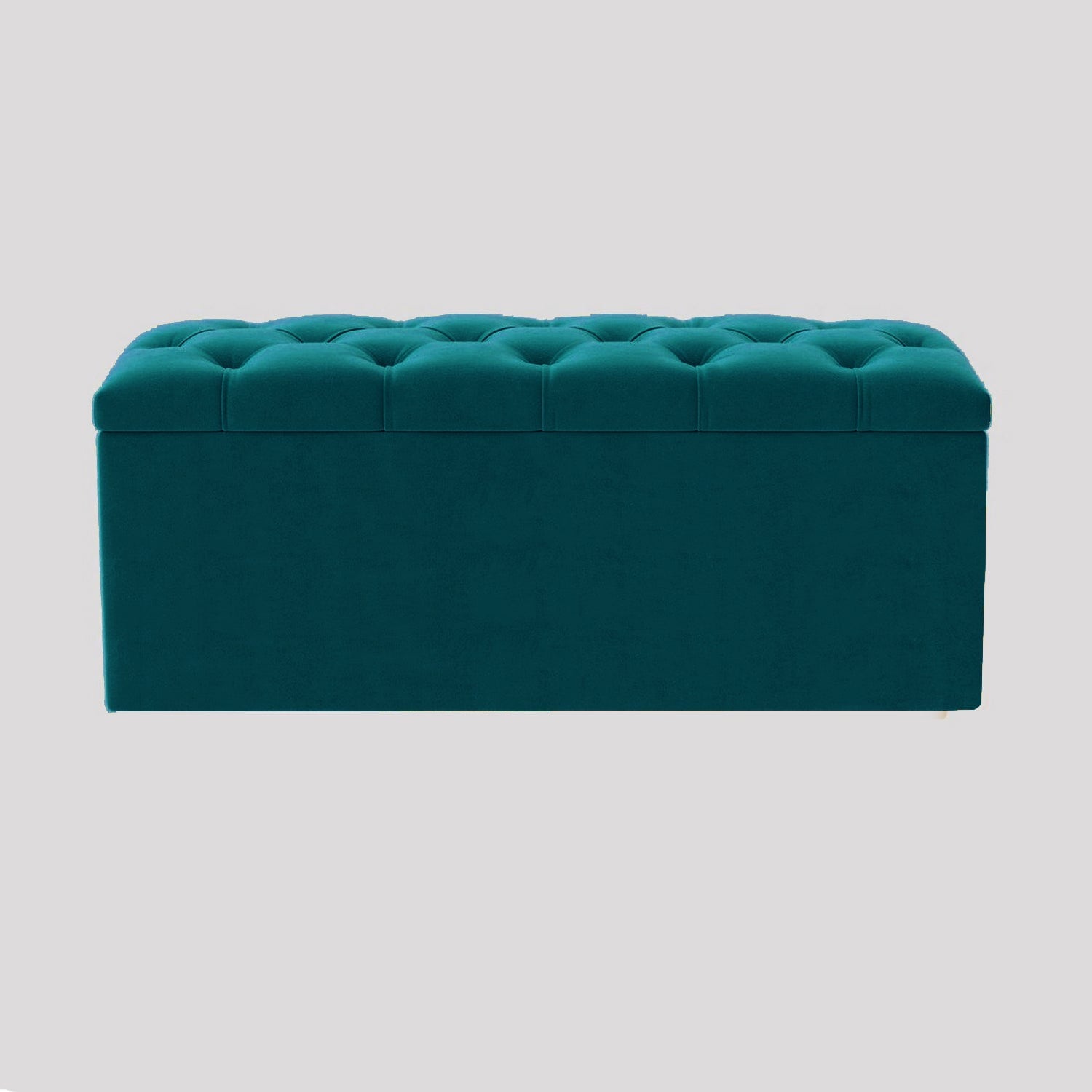 90cm Luna Chesterfield Ottoman Storage Box - Emerald Green Plush Velvet Upholstered Blanket Box