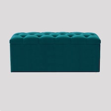 90cm Luna Chesterfield Ottoman Storage Box - Emerald Green Plush Velvet Upholstered Blanket Box