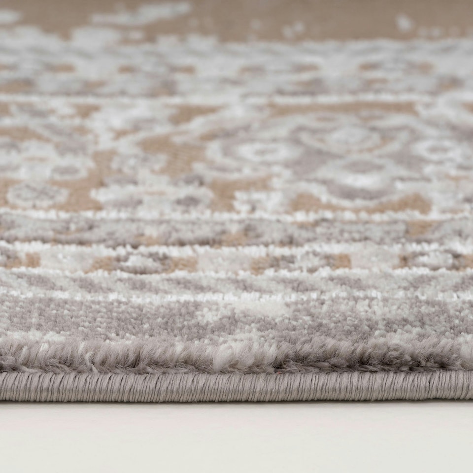 image 1 of KUKOON Warm Beige Distressed Traditional Medallion Bordered Rug 80cm x 150cm | Cream