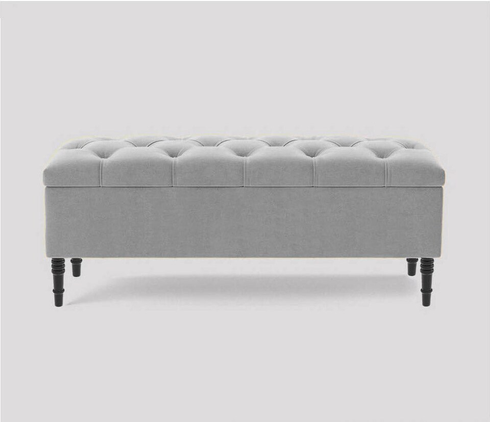image 1 of 150cm Swiss Chesterfield Ottoman Storage Bench- Plush Velvet Shoe Bench - Silver Upholstery Footstool with Storage