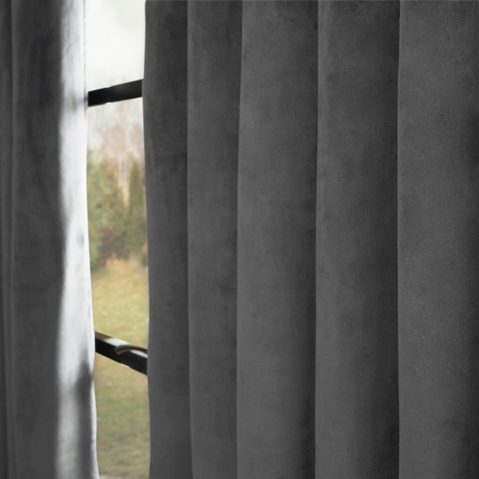 image 1 of OHS Matte Velvet Thermal Lined Eyelet Curtains, 90x90" - Charcoal