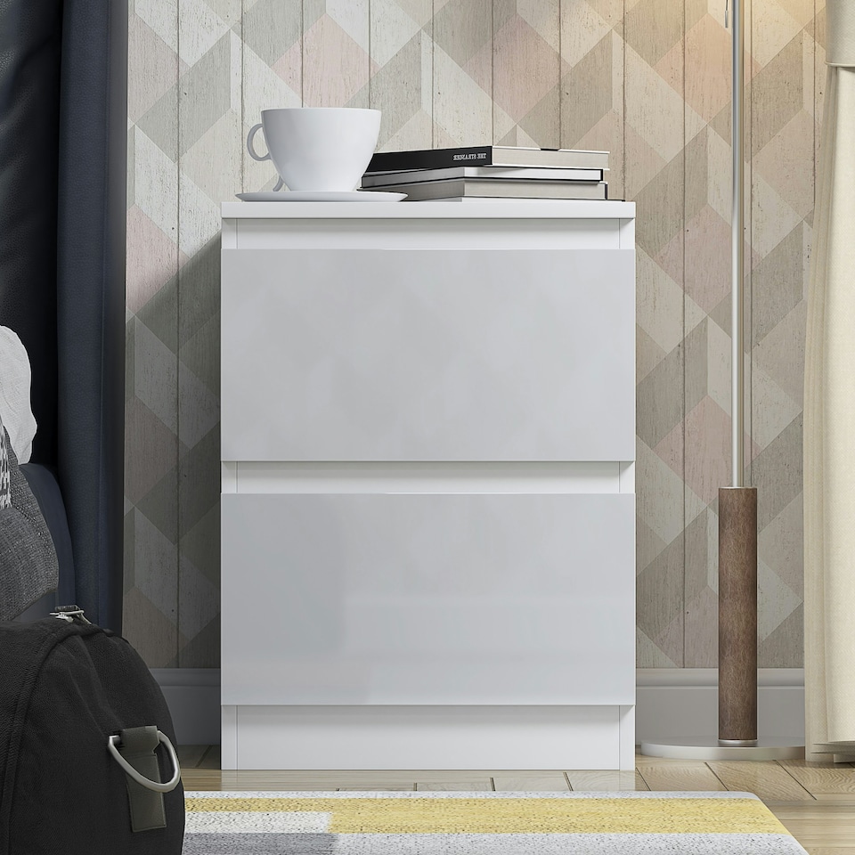 image 1 of FWStyle Stora 2 Drawer Bedside Cabinet - White Gloss Front