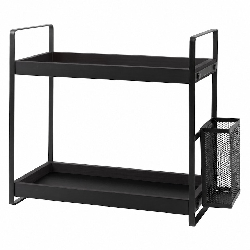 image 1 of Levede Bathroom Organiser Countertop 2 Tier Perfume Skincare Storage Shelf Black