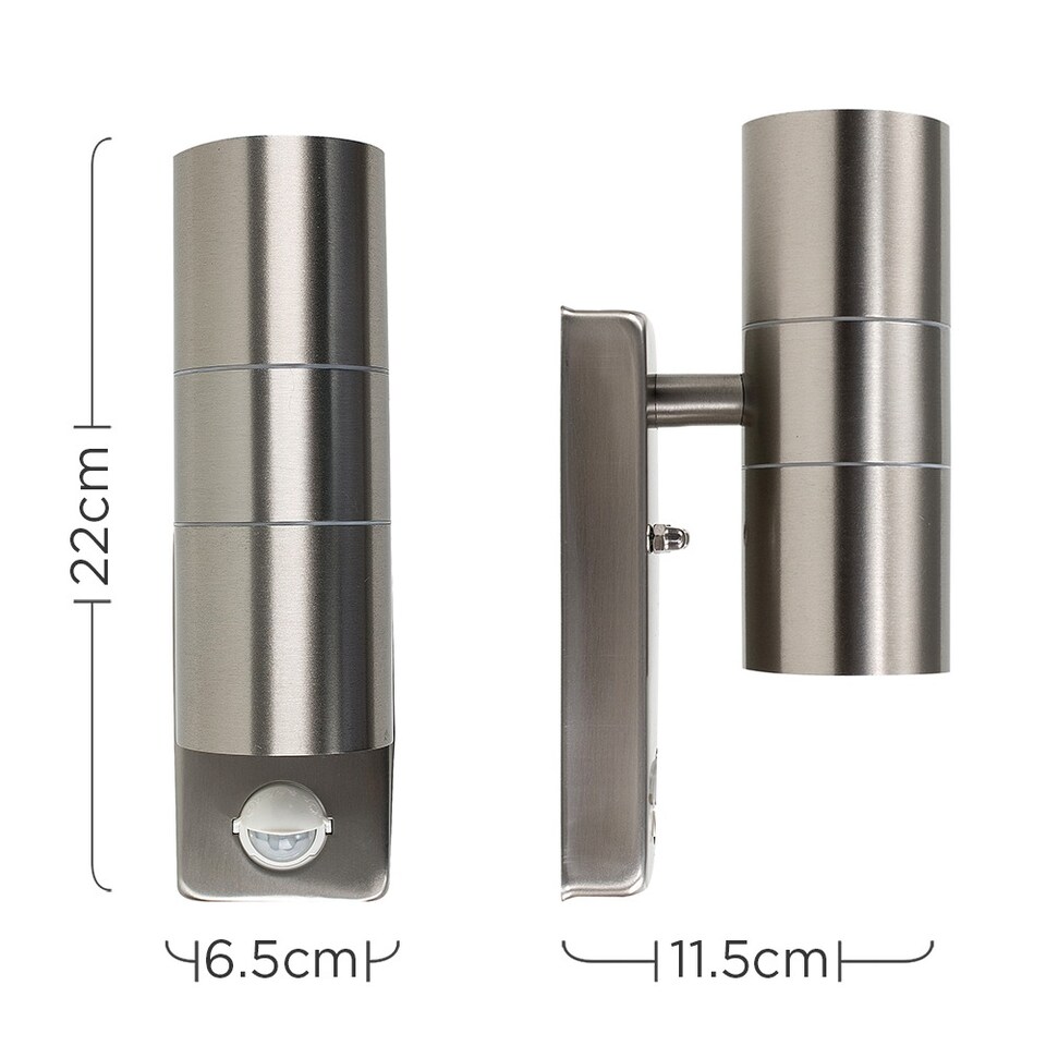 image 1 of ValueLights Pair Of Silver Up Down Outdoor PIR Motion Sensor Outdoor Wall Lights