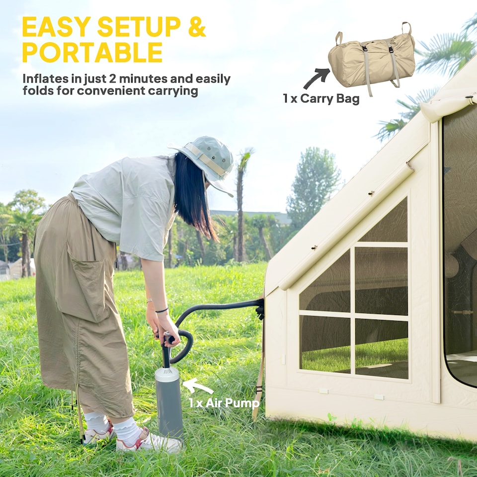 image 1 of Outsunny Inflatable Camping Tent with Pump and Stove Jack Hole, Easy Setup 24 Person
