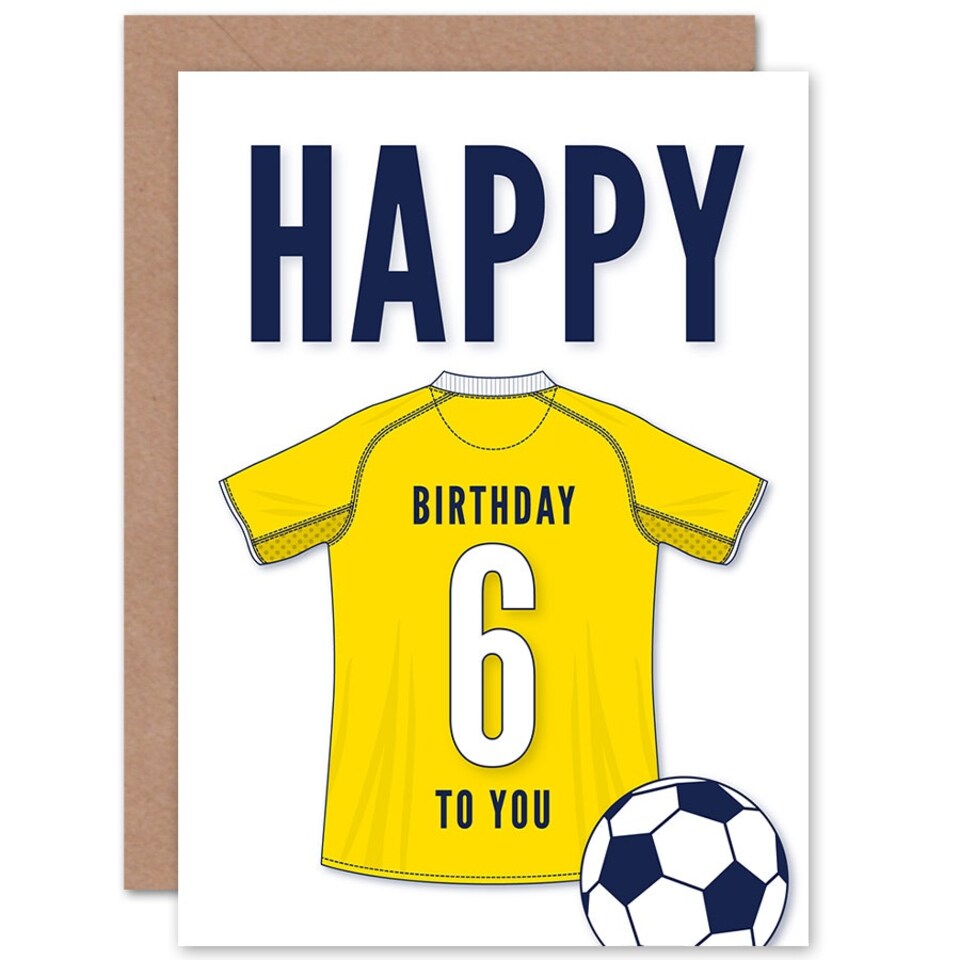 image 1 of Football Strip Kit Yellow Jersey Top Age 6 Year Old Child Kids 6th Birthday Card