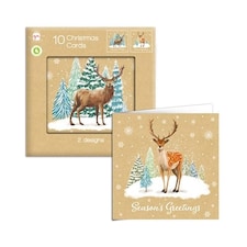 Christmas Reindeer Scene Kraft Greeting Cards - Pack of 10