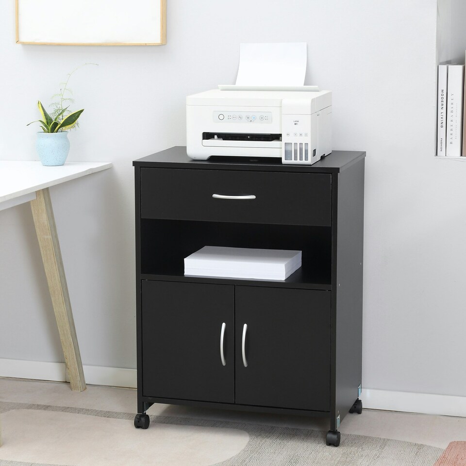 image 1 of Vinsetto Mobile Printer Stand w/ Storage Shelf Universal Wheels for Home Black