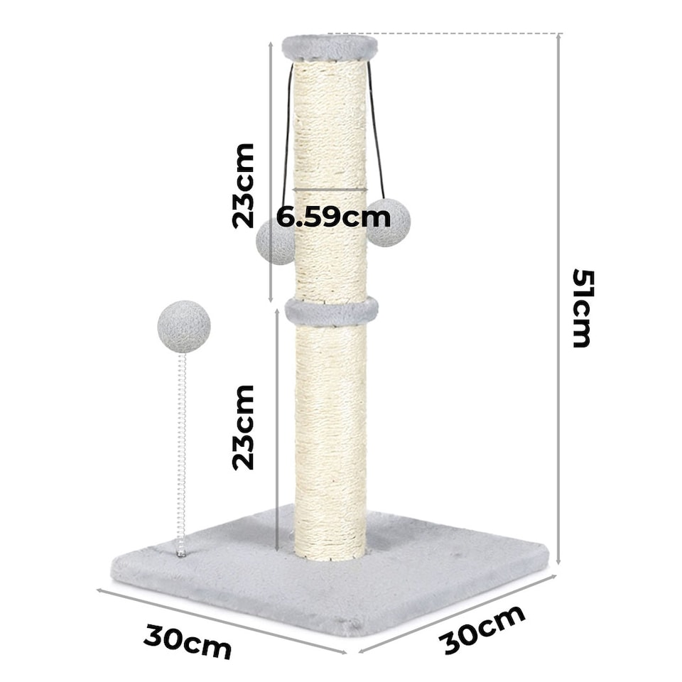 image 1 of Skylos 51cm Cat Scratching Post Natural Sisal Heavy Duty Base with Toy Ball