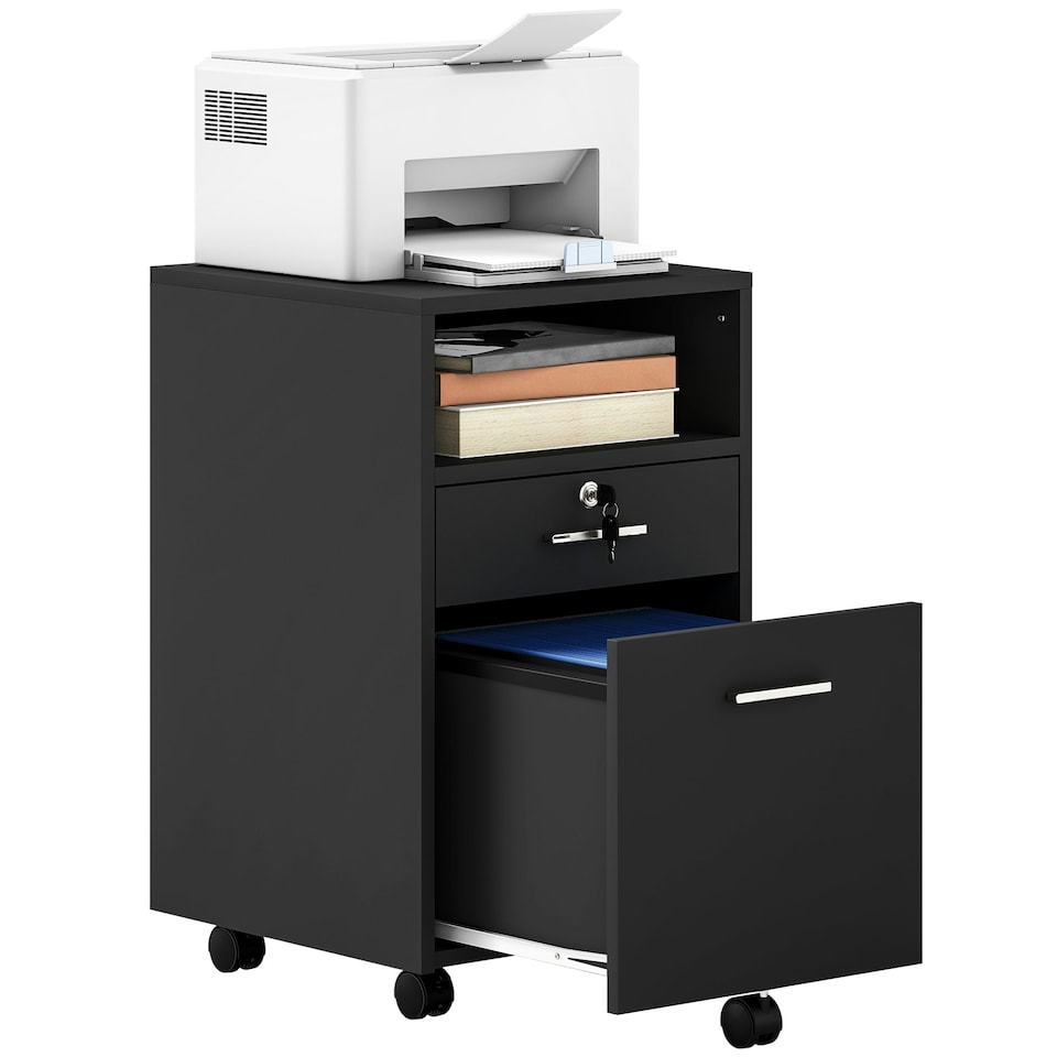 image 1 of Vinsetto Mobile File Cabinet Lockable Documents Storage w/ 5 Wheels Black