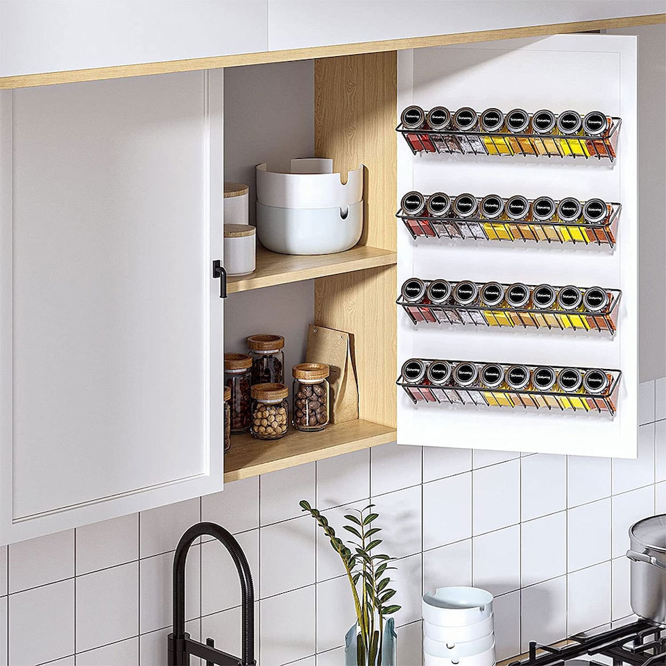 image 1 of Living and Home 4Pcs Wall-Mounted Spice Racks | Black