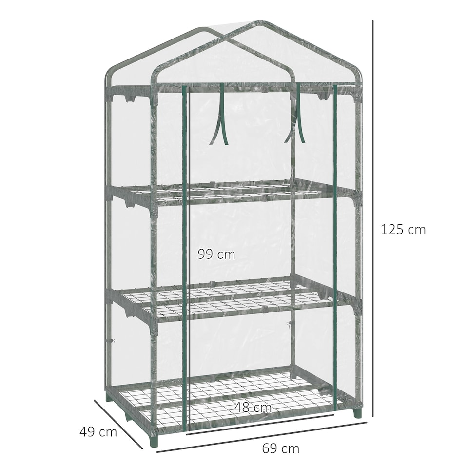 image 1 of Outsunny 3 Tier Mini Greenhouse Grow House w Roll Up Door, Clear