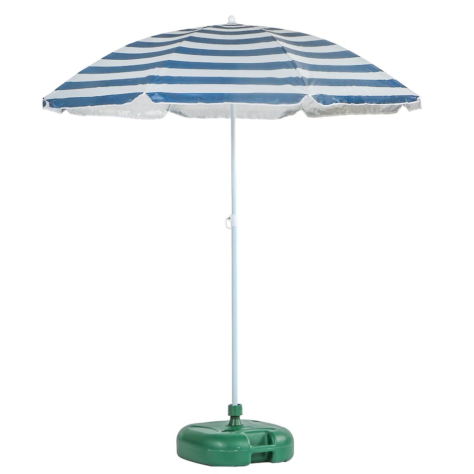 image 1 of Harbour Housewares Metal Beach Parasol & Base Set - 1.74 x 1.93m - Blue Stripe/Green