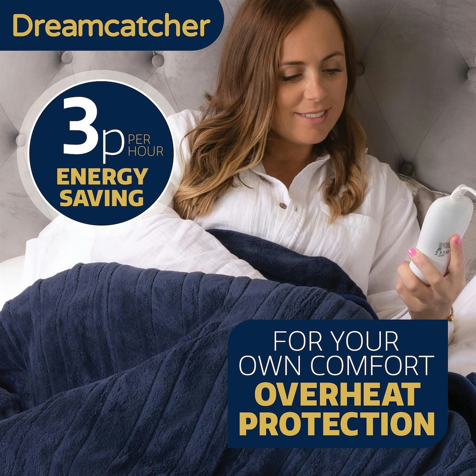 image 1 of Dreamcatcher Deluxe XL Electric Throw Heated Double Over Blanket Fleece - Blue | Blue | Blue | One Size | 1