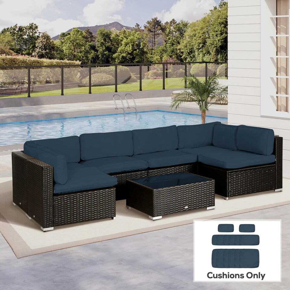 image 1 of Outsunny Garden Rattan Sofa Set Polyester Cover Replacement No Cushion Blue | Blue