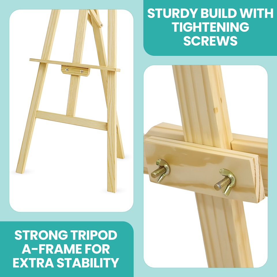 image 1 of 1.7m Adjustable A-Frame Studio Easel, Natural Pine Wood Folding Stand