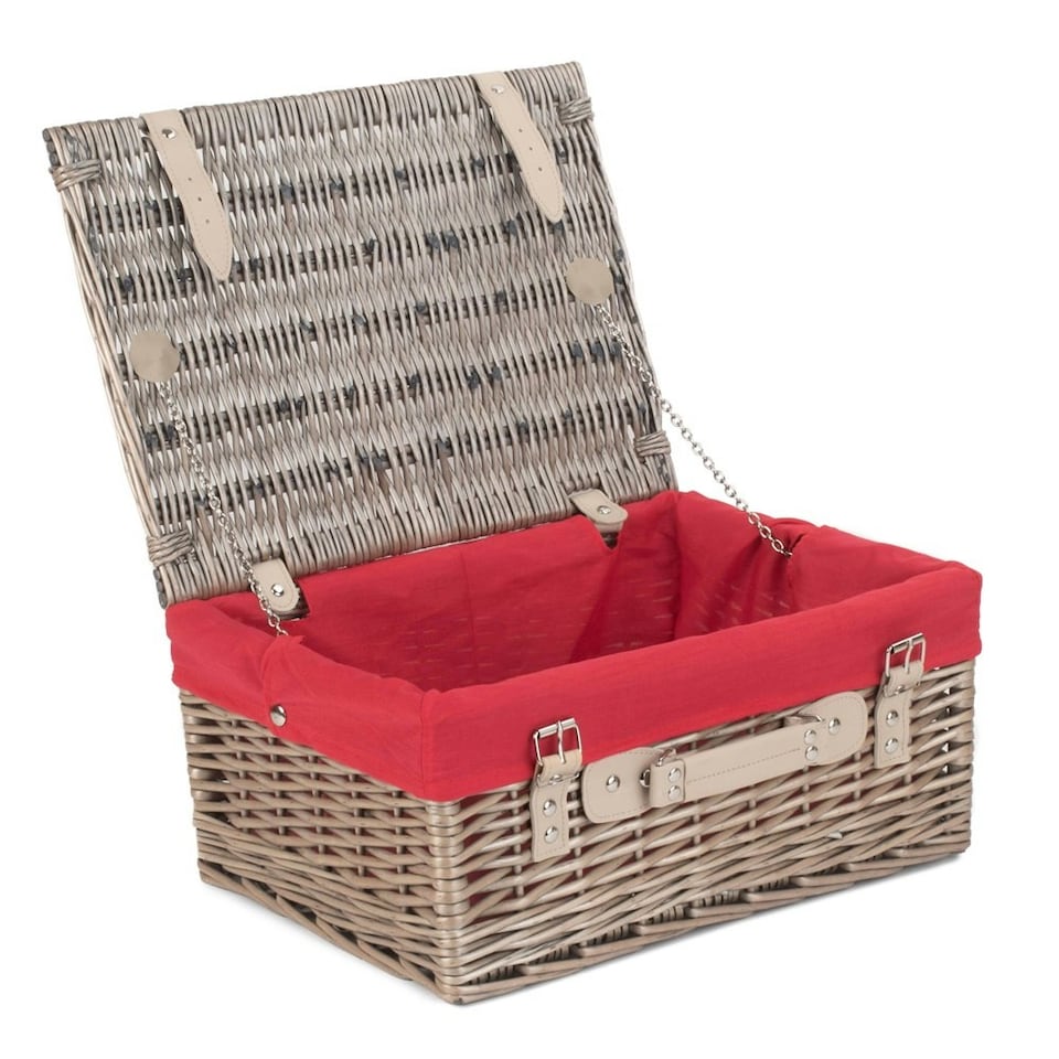 image 1 of 41cm Antique Wash Wicker Picnic Basket with Lining | Black | Black | One Size