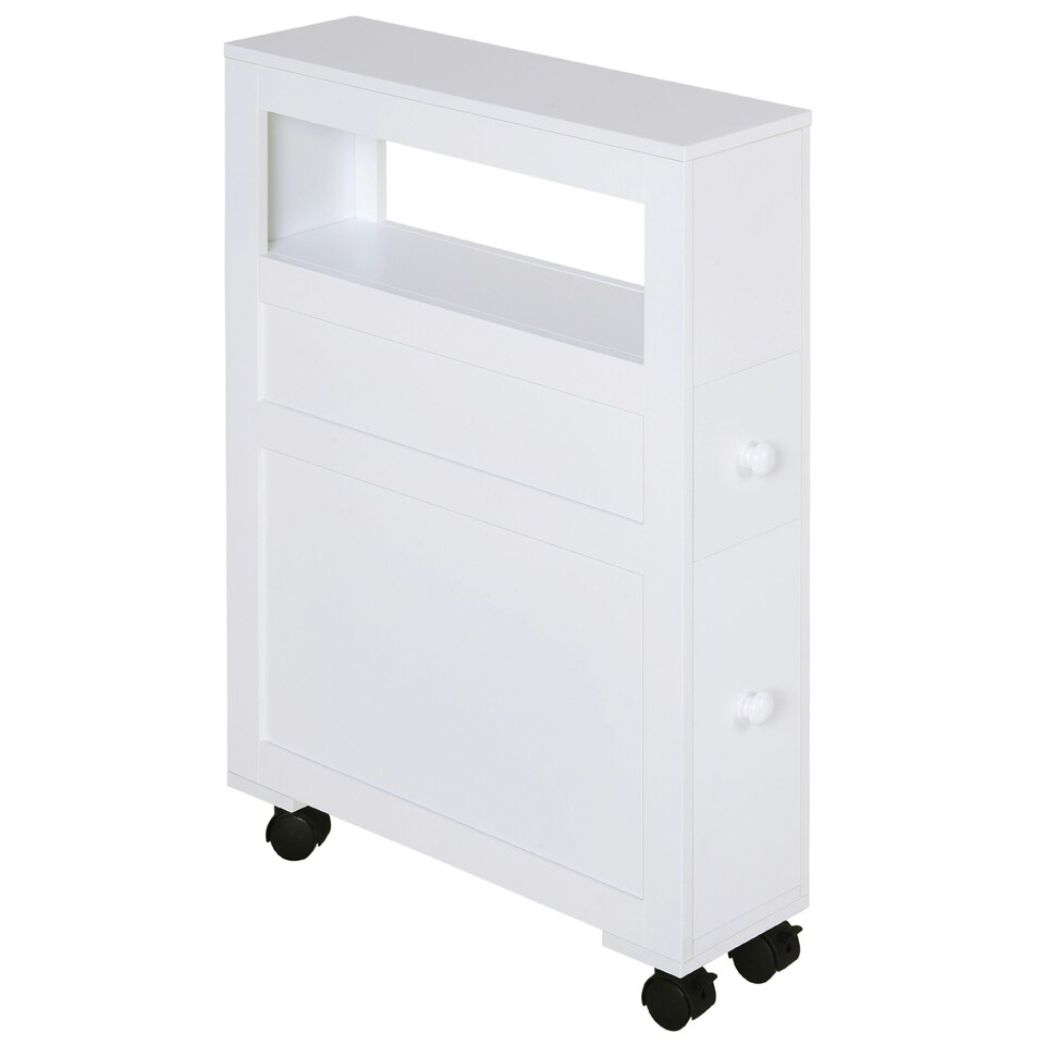 image 1 of HOMCOM 72x16cm Narrow Bathroom Storage Unit 2 Drawers Open Top 4 Wheels Slimline