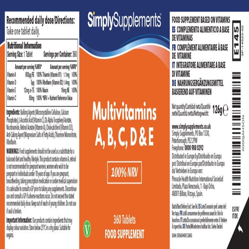 image 1 of Multivitamins A,B,C,D & E 100% NRV - 360 Tablets