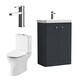 image 1 of Floor 2 Door Bathroom Vanity Unit, Tap & Toilet Pack, Dark Grey, 579mm | Grey | Satin Soft Black