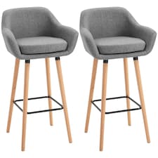 HOMCOM Set of 2 Bar Stools Modern Upholstered Seat Bar Chairs - Grey